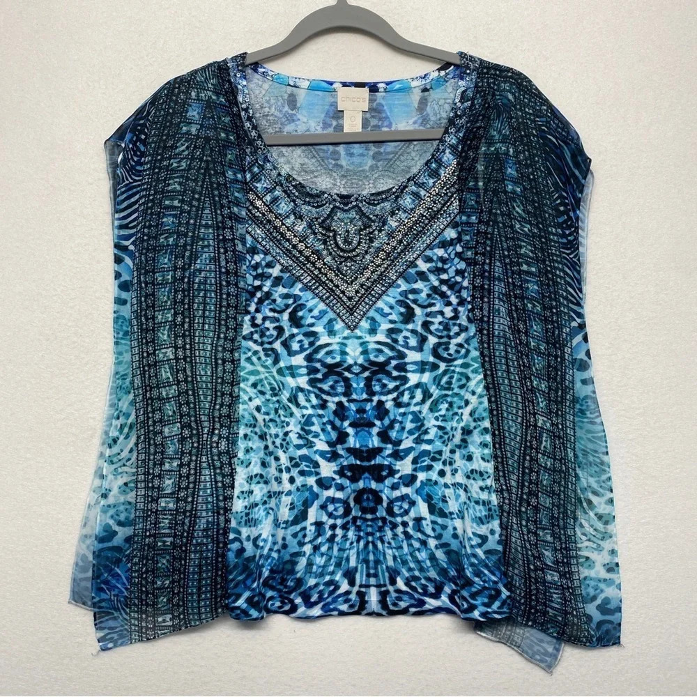 Chico’s Blue Tunic Blouse Flowy 0 / XS